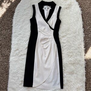 Vintage Joseph Ribkoff black white colorblock ruched wrap style dress size 4